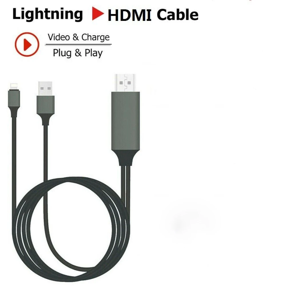 Cable adaptador Lightning a HDMI conectado a iPhone y televisor