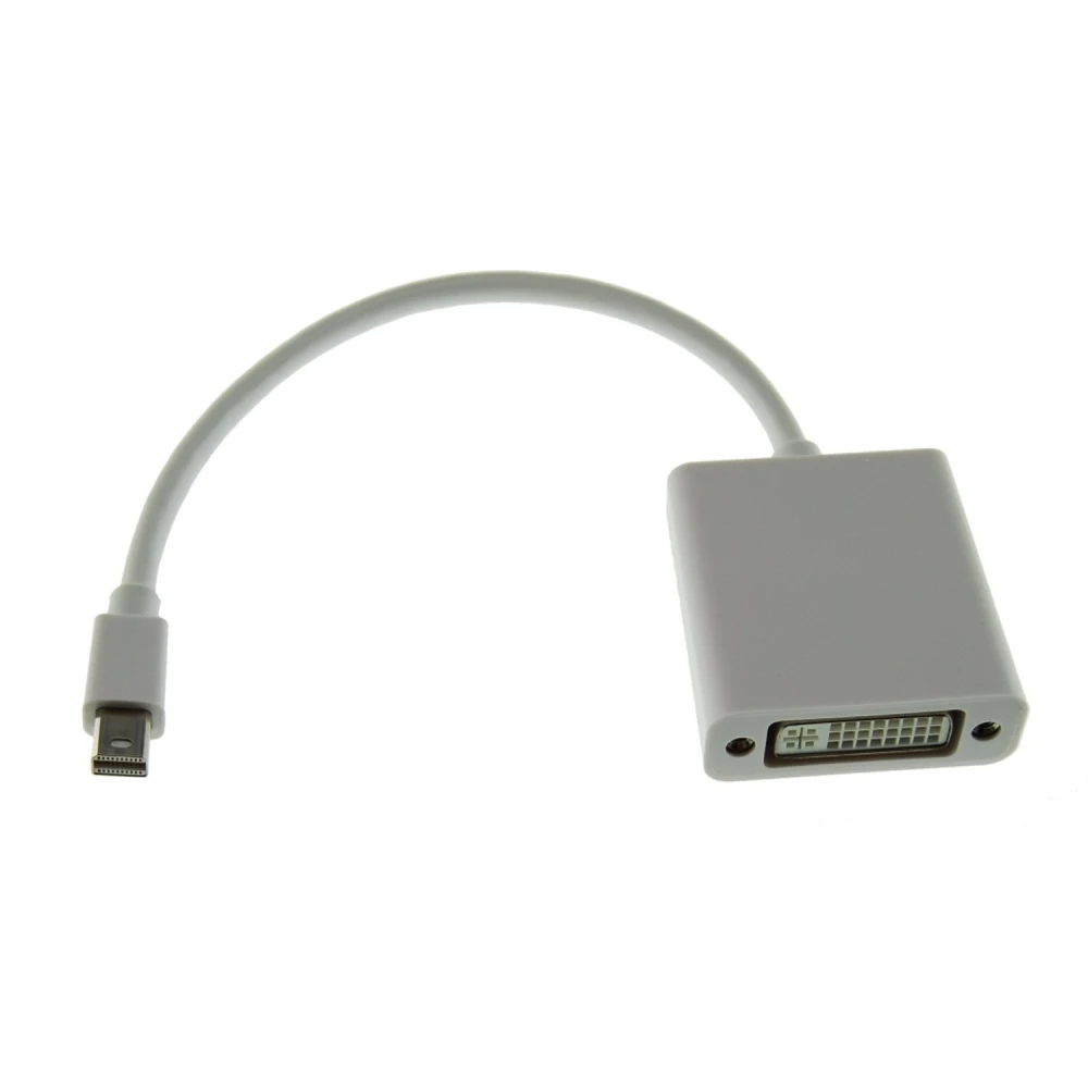 Vista del adaptador Mini DisplayPort a DVI mostrando ambos conectores