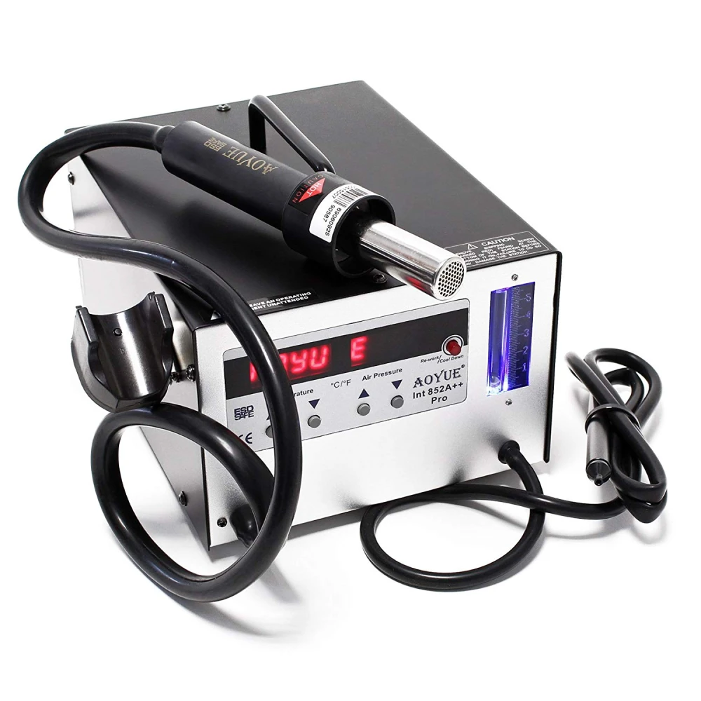 Estacion Aoyue 852A++ mostrando control de temperatura y flujo de aire