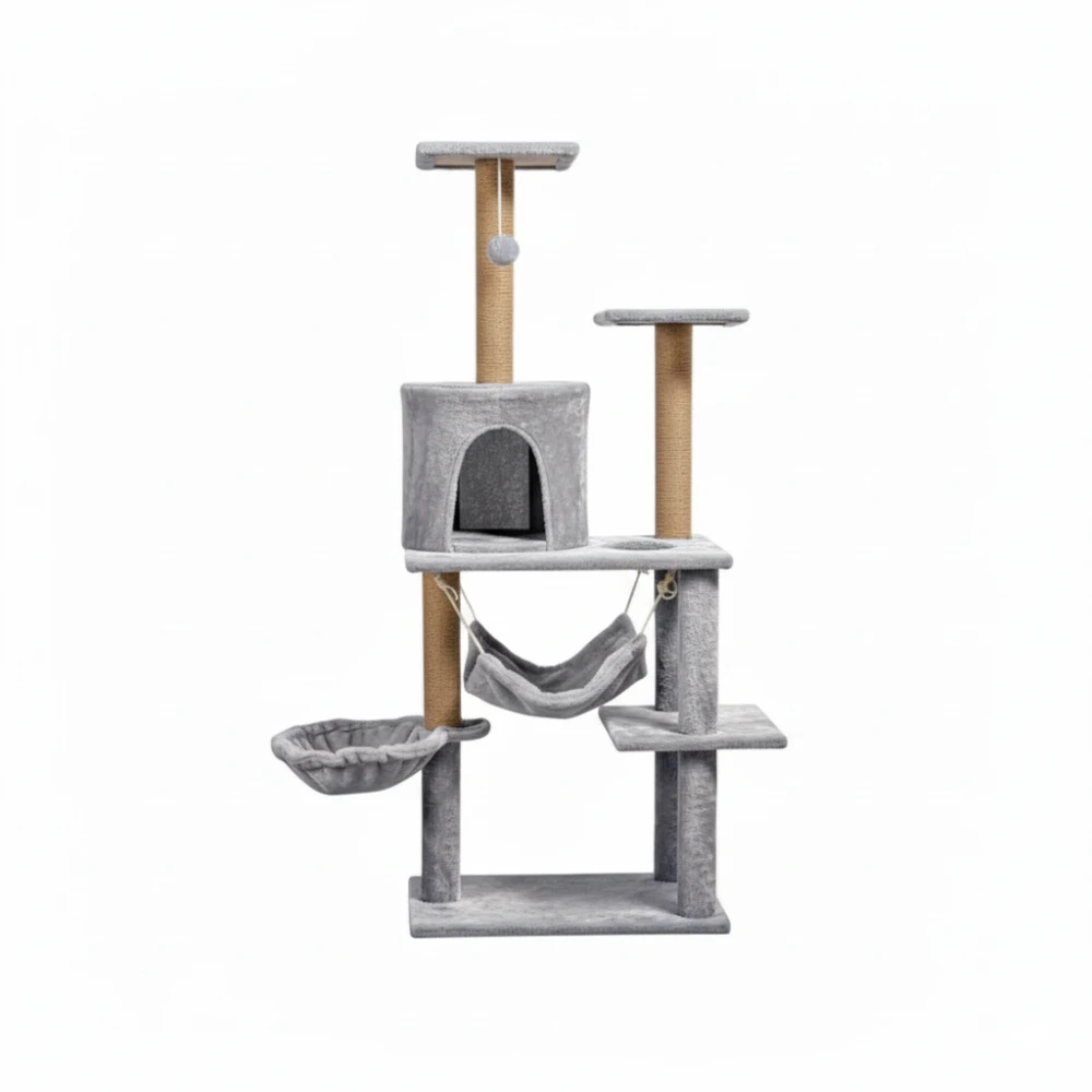 Grebalica za mačke 125 cm s ležaljkom, kućicom i sisal stupovima