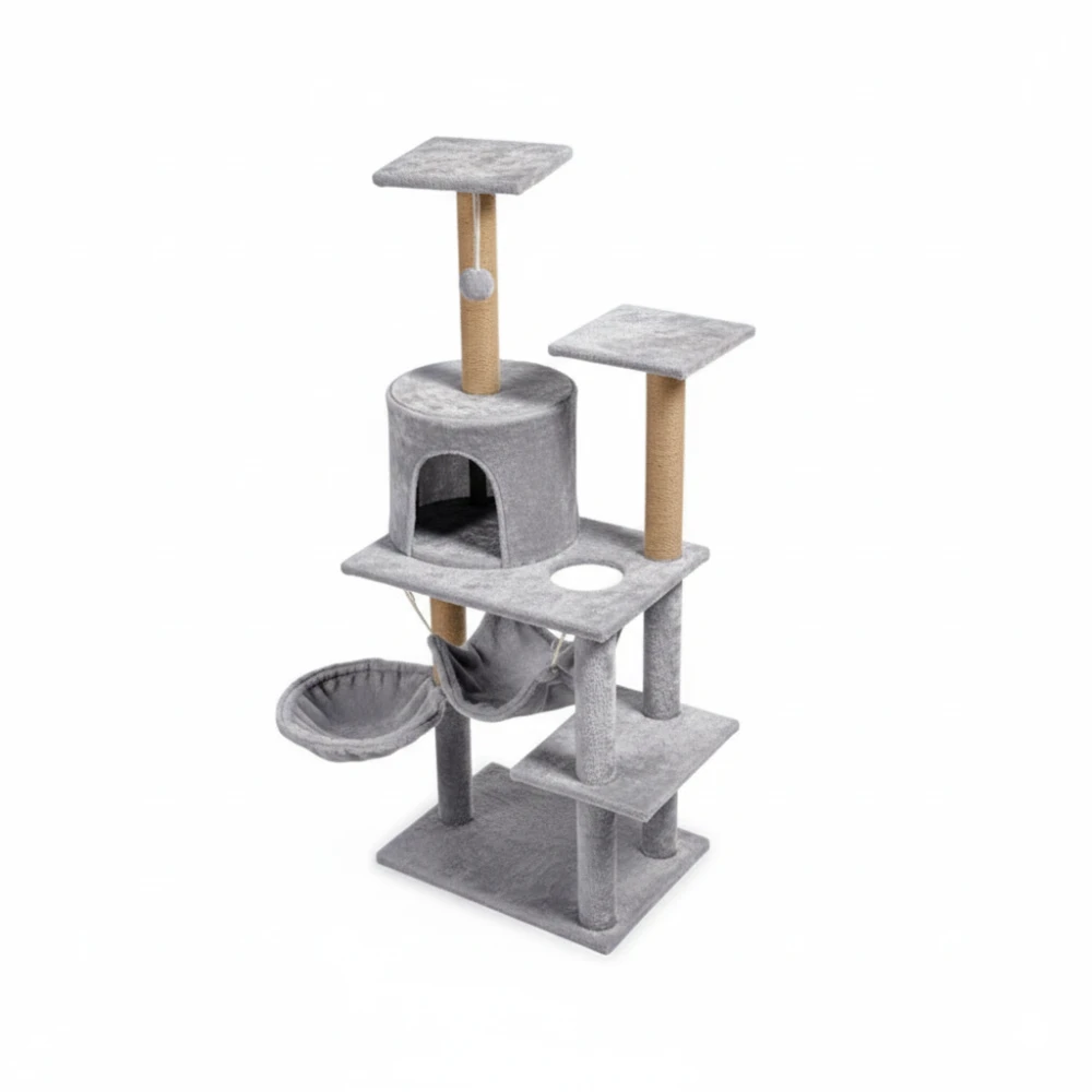 Grebalica za mačke 125 cm s ležaljkom, kućicom i sisal stupovima