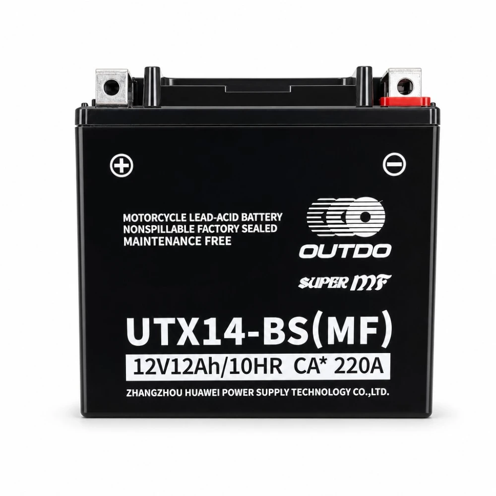 Motocikl Baterija AGM 12V 12Ah OUTDO UTX14-BS(MF) - Kompatibilna Yuasa YTX14-BS / GTX14-BS / ETX14-BS