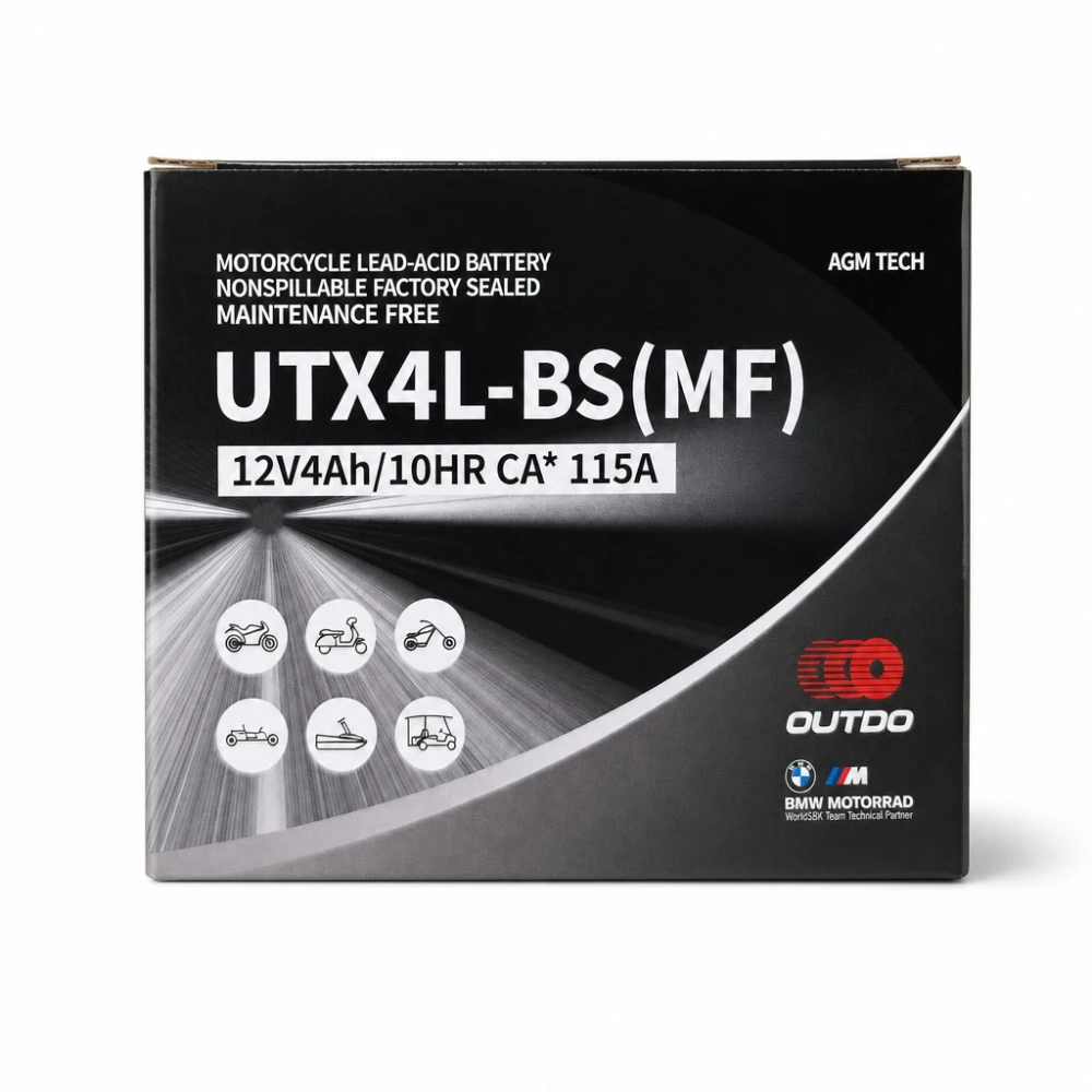 Motociklistička Baterija AGM 12V 4Ah OUTDO UTX4L-BS(MF) - Kompatibilna Yuasa YTX4L-BS / GTX4L-BS / ETX4L-BS