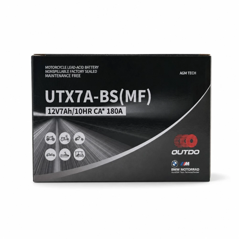 Motociklna Baterija AGM 12V 7Ah OUTDO UTX7A-BS(MF) - Kompatibilna Yuasa YTX7A-BS / GTX7A-BS / ETX7A-BS
