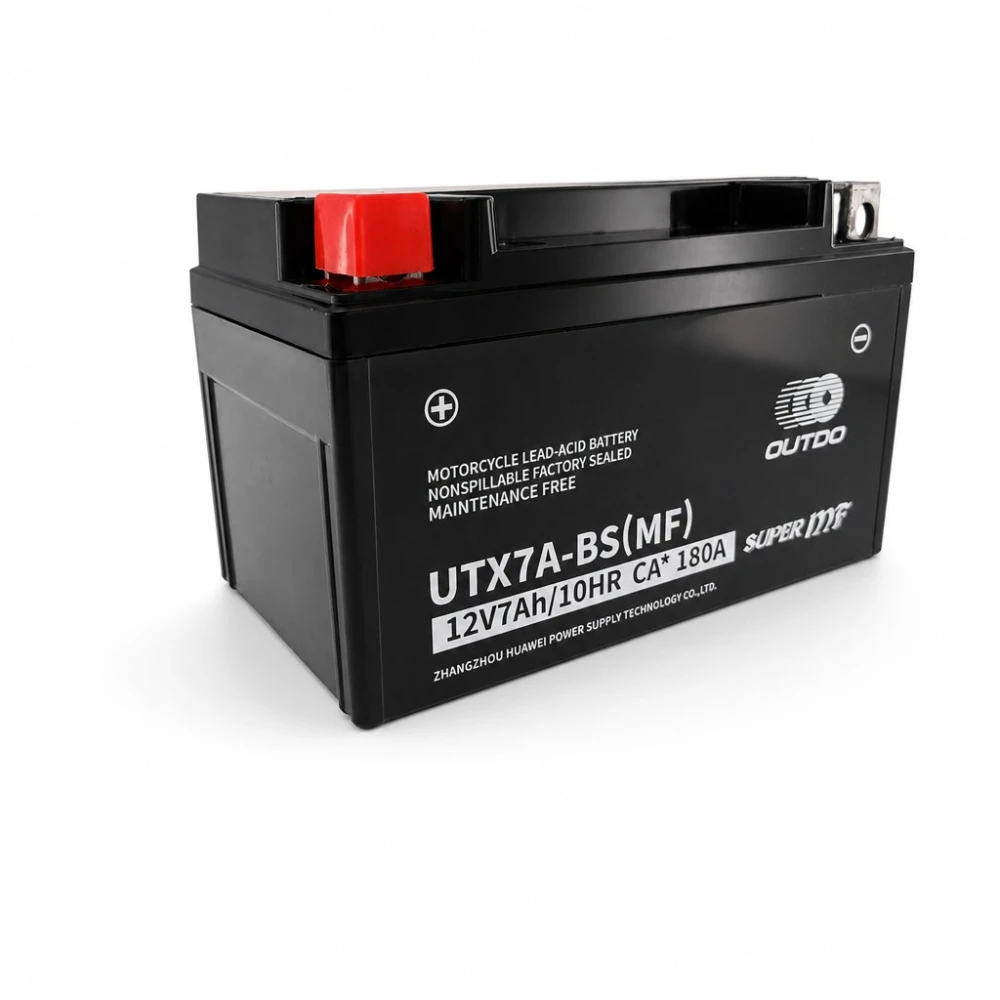 Motociklna Baterija AGM 12V 7Ah OUTDO UTX7A-BS(MF) - Kompatibilna Yuasa YTX7A-BS / GTX7A-BS / ETX7A-BS