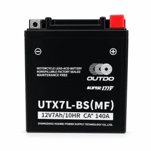 Motociklna Baterija AGM 12V 7Ah OUTDO UTX7L-BS(MF) - Kompatibilna Yuasa YTX7L-BS / GTX7L-BS / ETX7L-BS