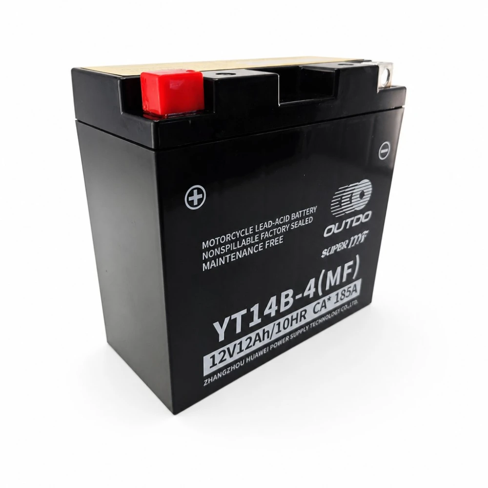 Motociklna Baterija AGM 12V 12Ah OUTDO YT14B-4(MF) - Kompatibilna Yuasa YT14B-BS / GT14B-BS / GT14B-4 / ETZ14B-BS / ET14B-4