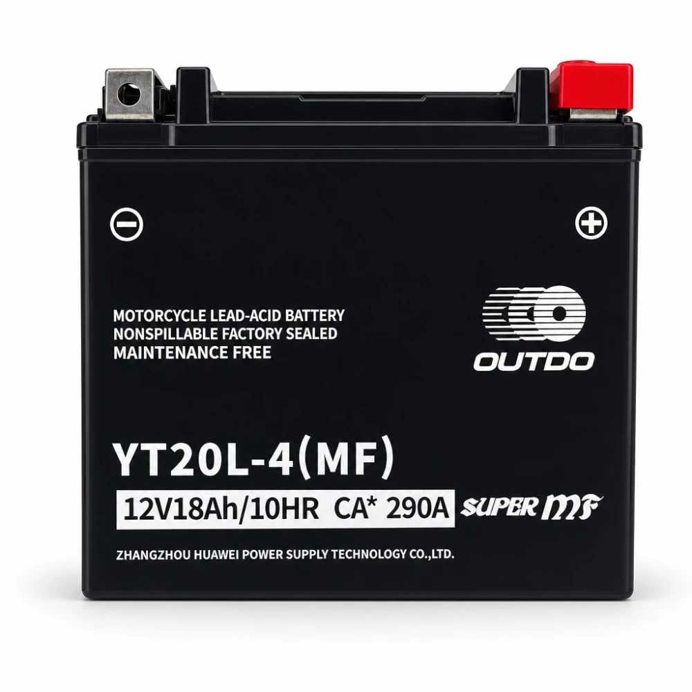 Motociklna Baterija AGM 12V 18Ah OUTDO YT20L-4(MF) - Kompatibilna Yuasa YTX20L-BS / GTX20L-BS / ETX20L-BS / Y50-N18L-A