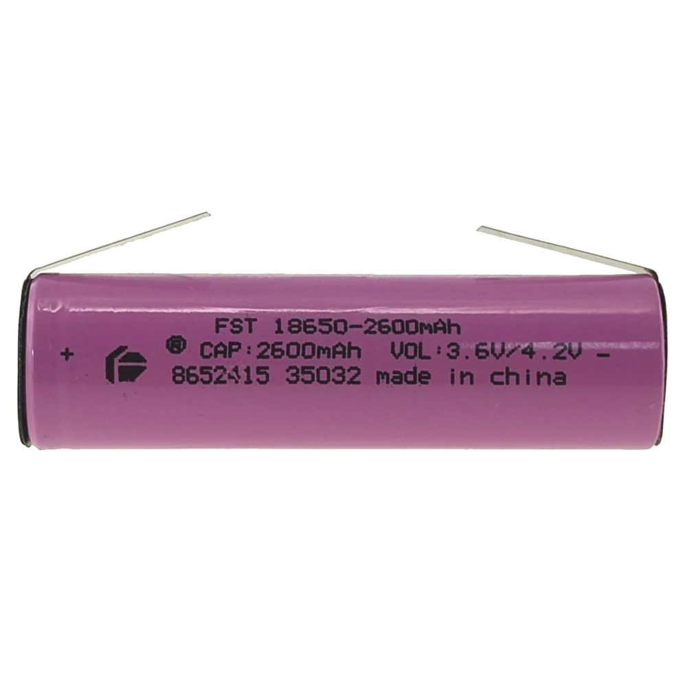 Batería recargable 18650 2600mAh con lengüeta para soldar en paquete