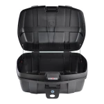 Baul portacascos universal para motos XXL 47L YM-0885 abierto mostrando espacio para 2 cascos