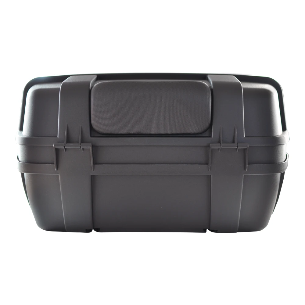 Vista lateral del baul portacascos para moto 47L YM-0885 con reflectantes integrados