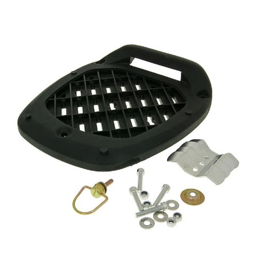 Vista lateral del baúl universal para moto 28L blanco con reflectores