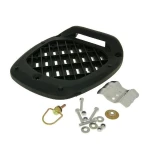 Vista lateral del baúl universal para moto 28L blanco con reflectores