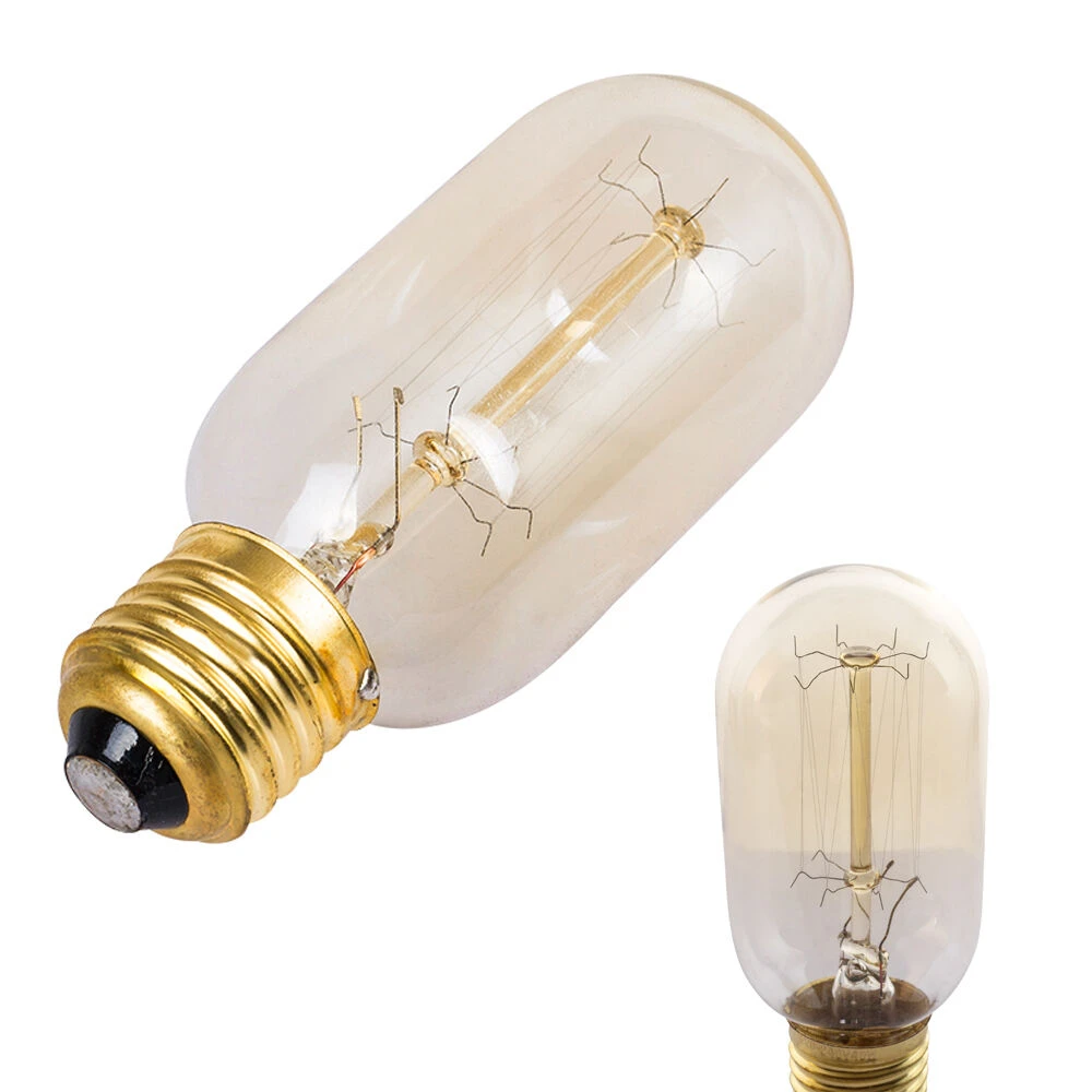 Bombilla filamento Edison T45 E27 40W vintage iluminada en ambiente industrial