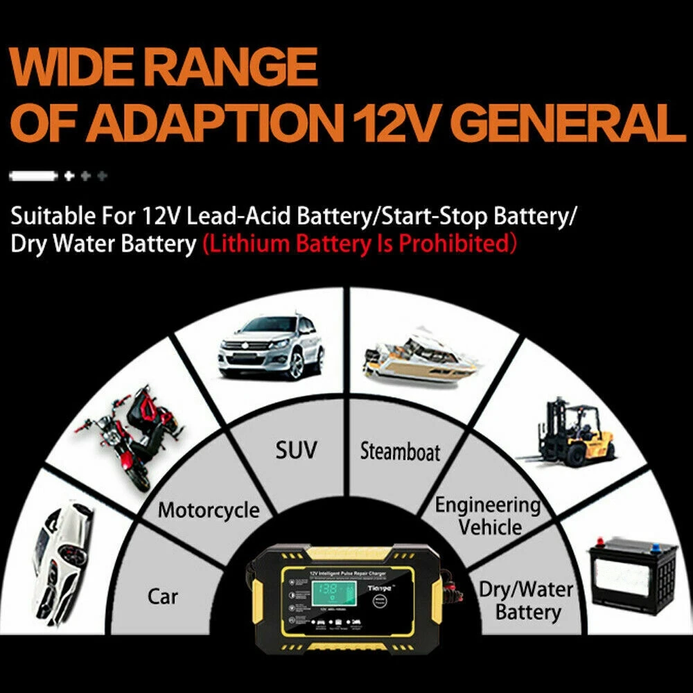 Vista trasera del cargador inteligente de batería 12V 6A mostrando conexiones y etiquetas
