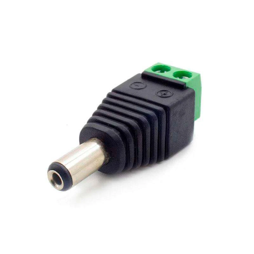 Detalle del conector borne macho para alimentación de tiras led 12v DC