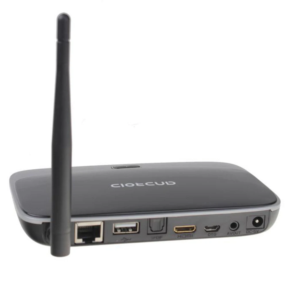 Vista lateral del CS918 Android TV Box mostrando antena WiFi externa