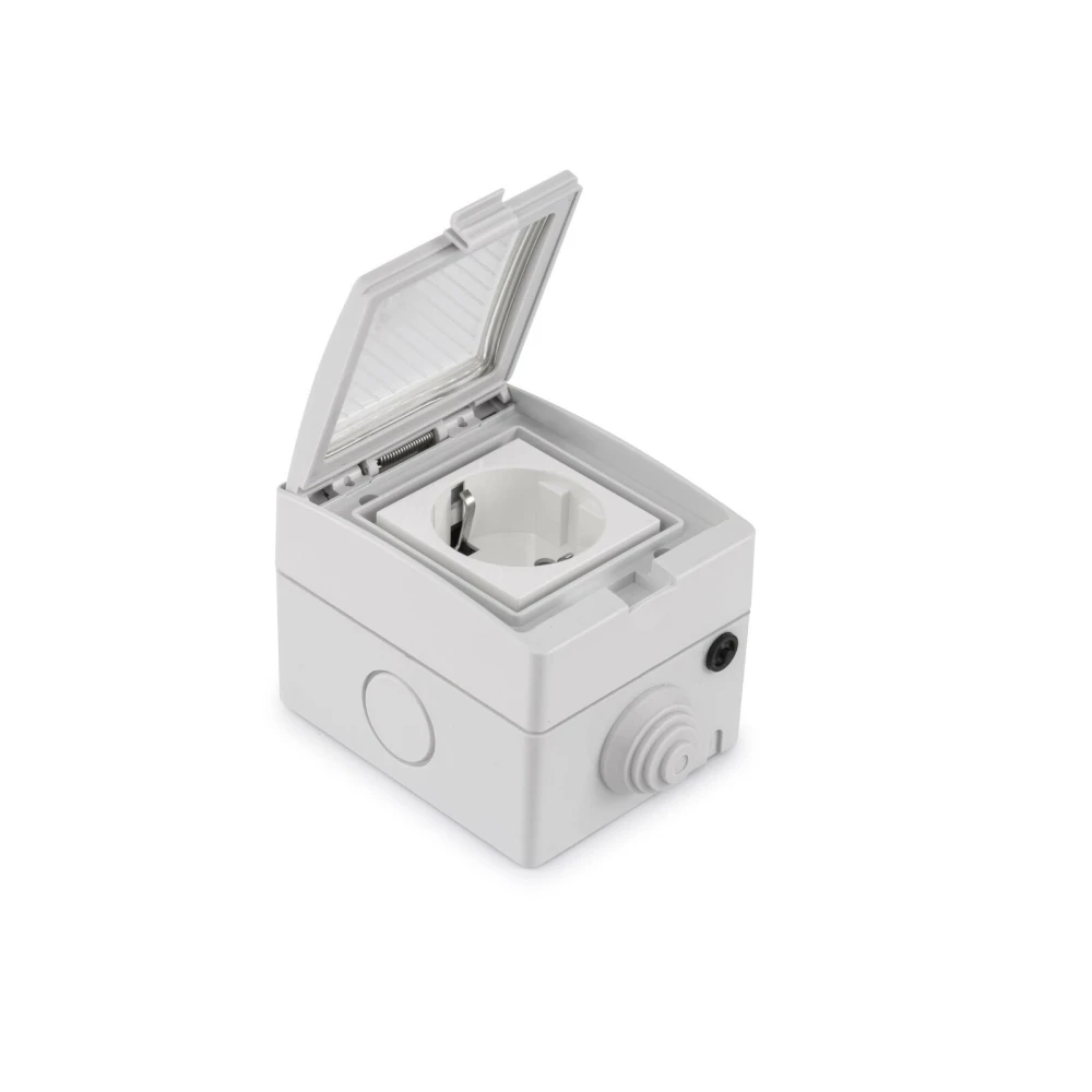 Vista frontal del enchufe inteligente Sonoff para exteriores