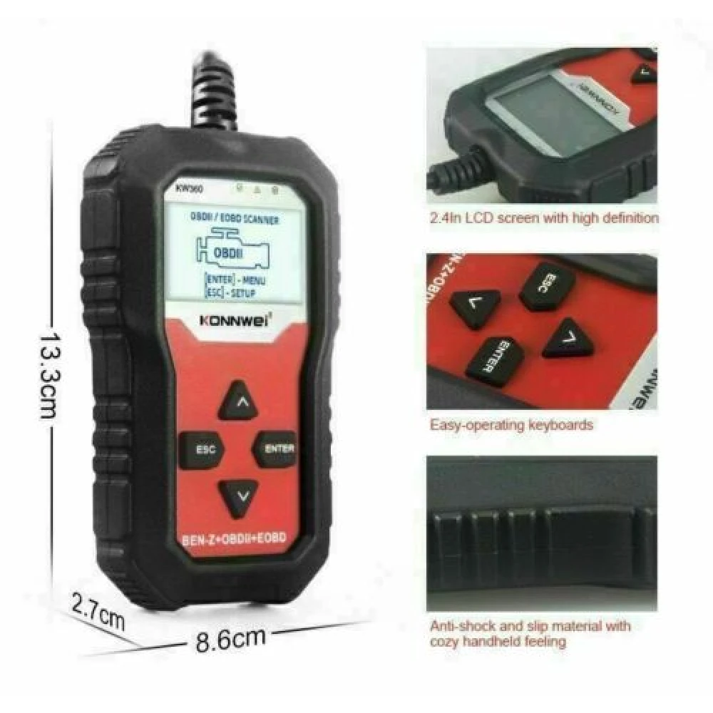 Vista frontal del escaner de diagnostico Konnwei KW360 para coches Mercedes Benz
