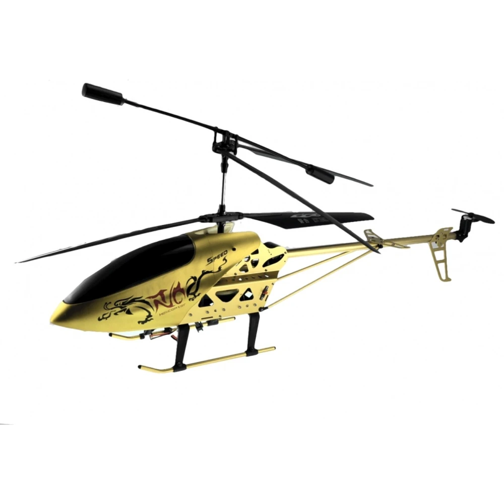 Vista lateral del Helicoptero RC LH-1202 Dorado con giroscopio