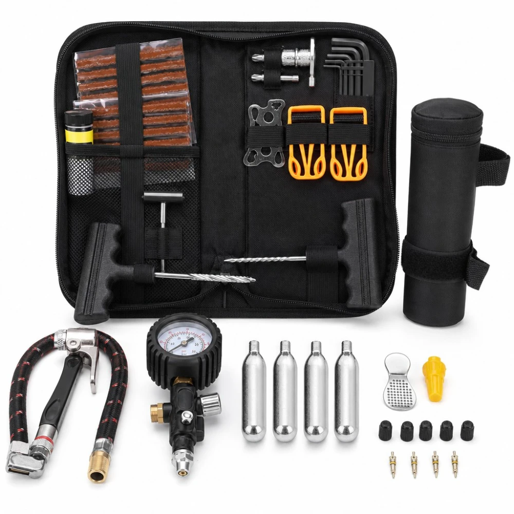 Kit za Popravak Probušenih Guma Motor Bicikl 81 Dijelova Čepovi Probijač Tubeless