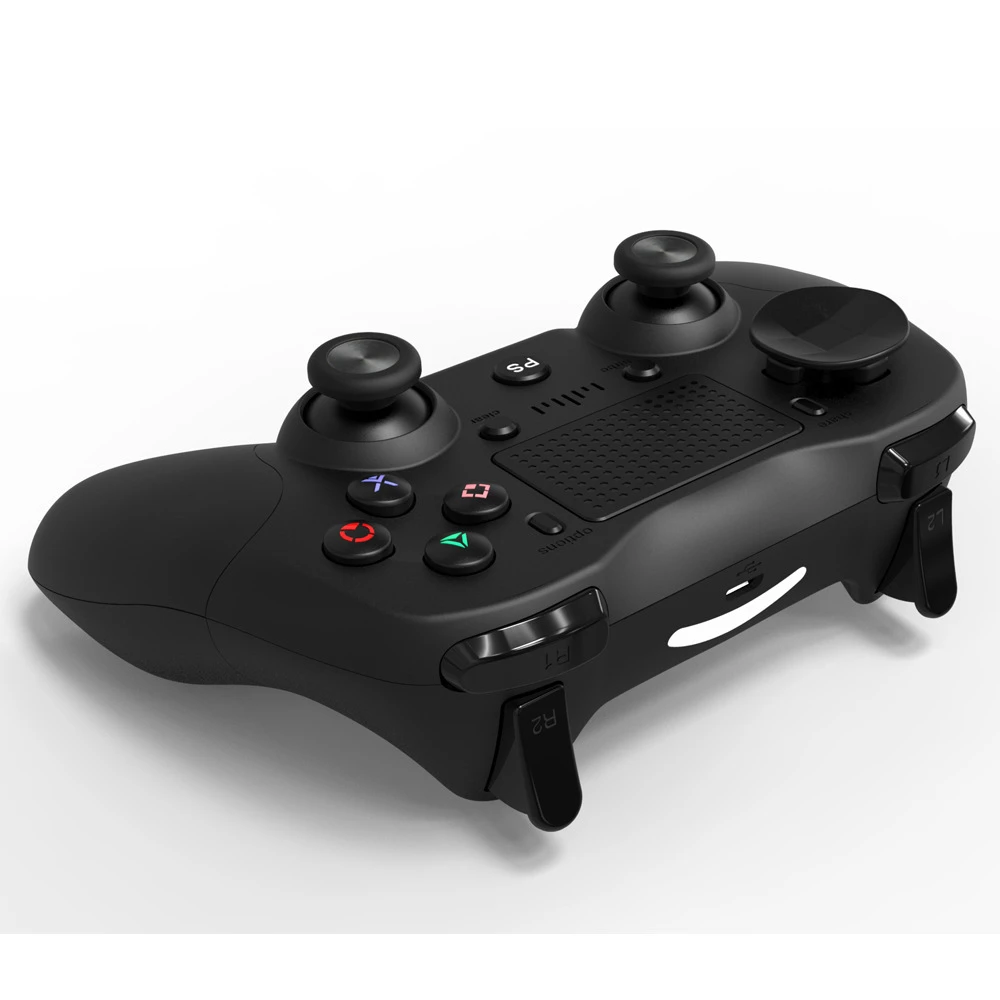 Vista frontal del mando compatible PS4 negro DoubleShock 4 con botones y joysticks