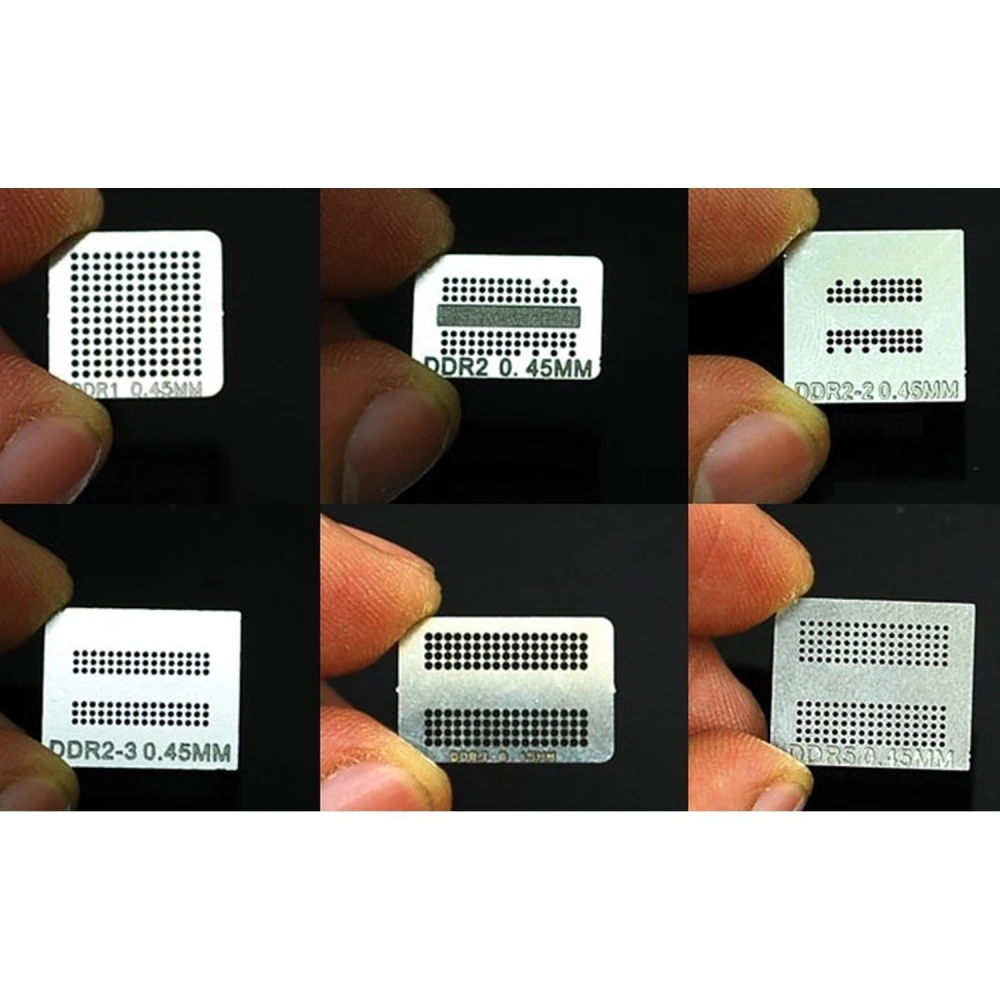 Pack 6 šablona za reballing za memorijske čipove DDR, DDR2, DDR3 i GDDR5