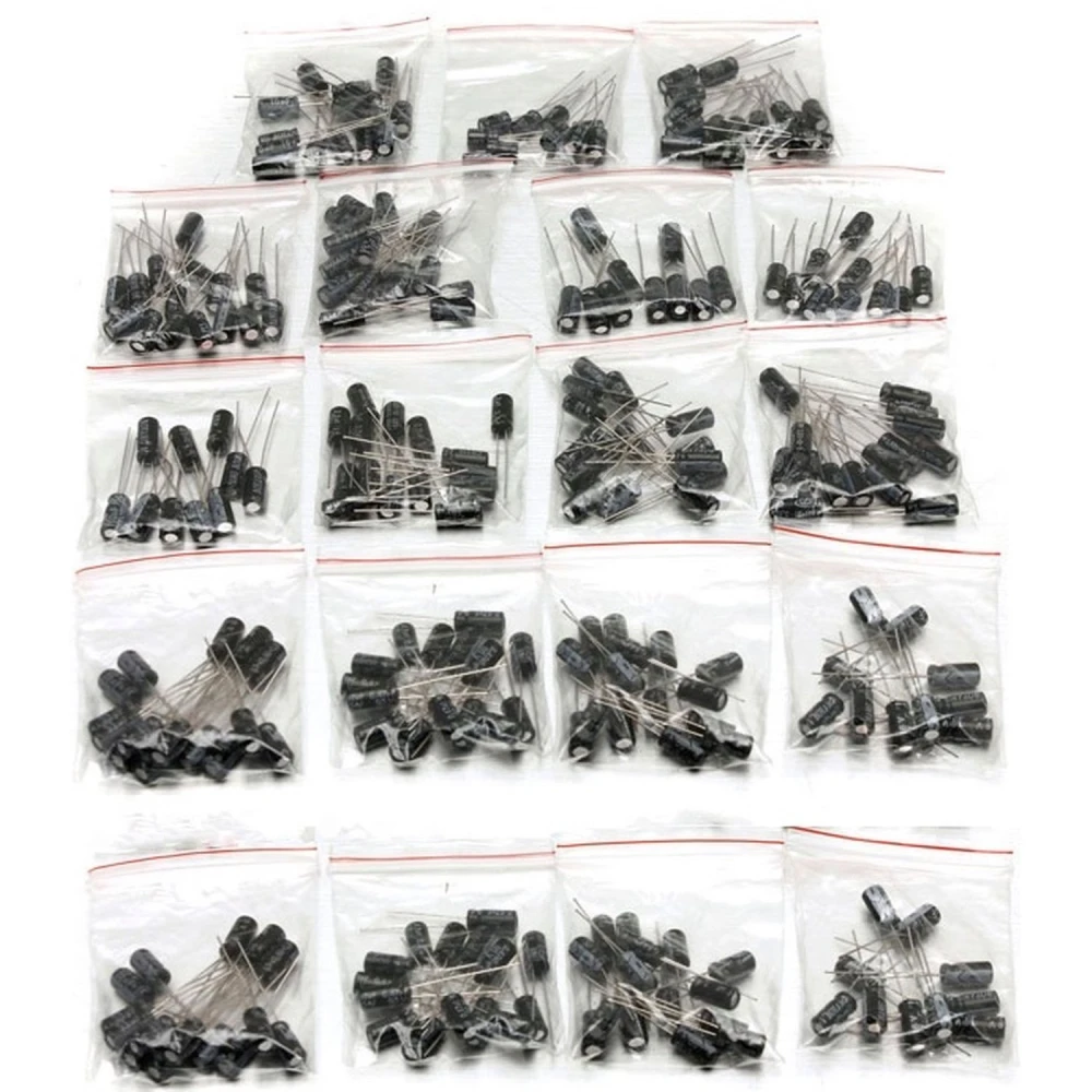 Set elektrolitskih kondenzatora - 190 kom od 19 različitih vrijednosti od 1uF do 1000uF