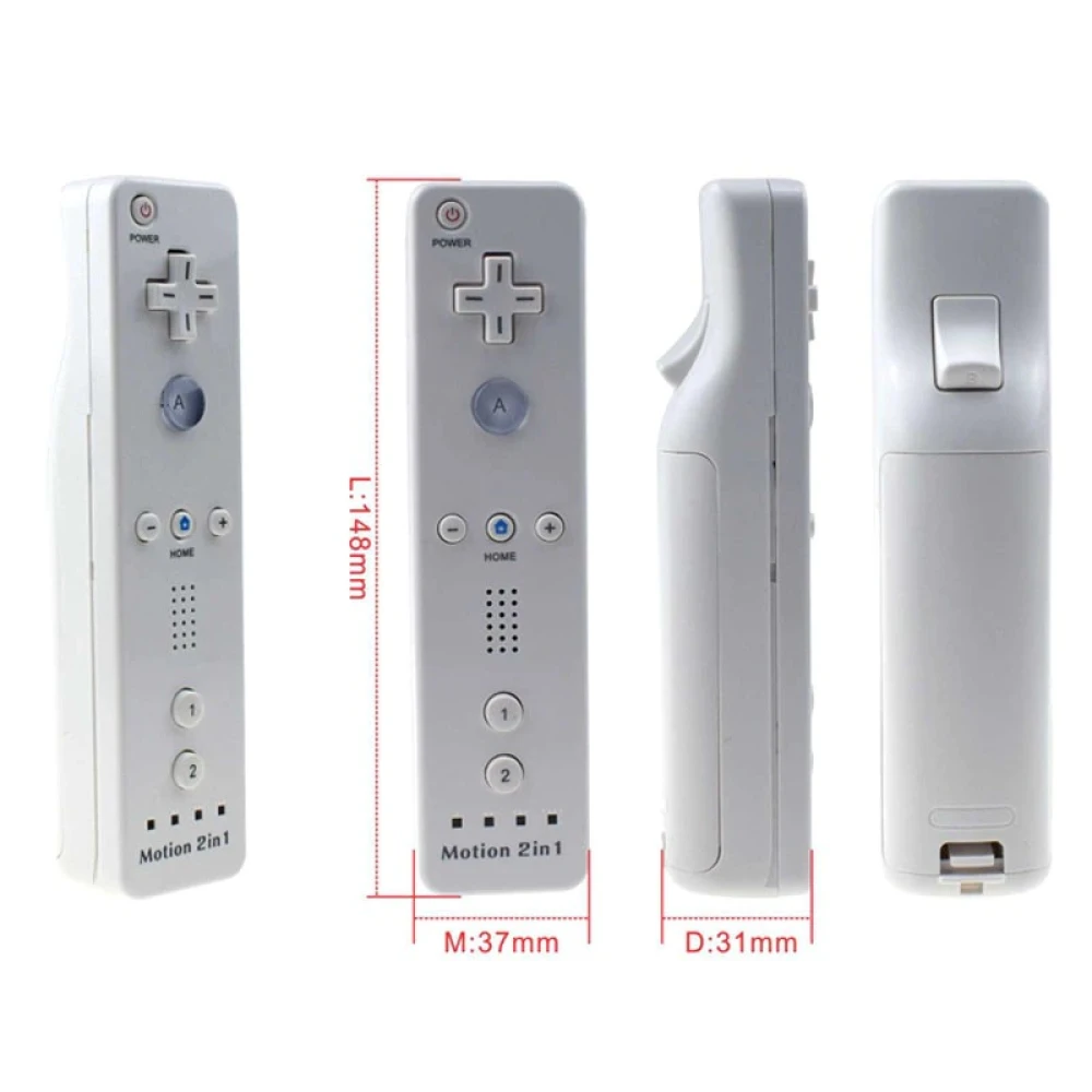 Vista frontal del mando Wii Remote blanco con Wiimotionplus