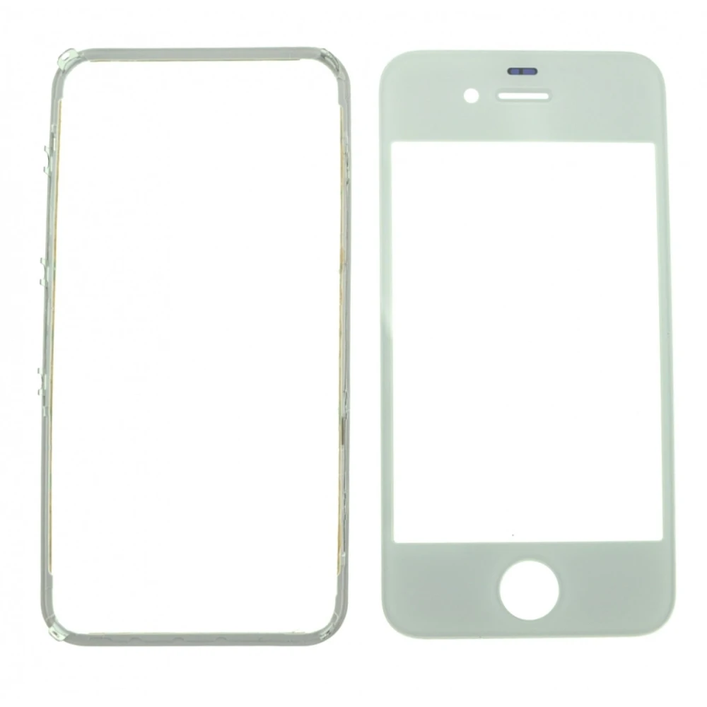 Staklena zaslonica iPhone 4s bijela s ljepljivim okvirom za popravak