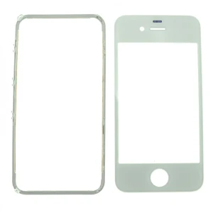 Staklena zaslonica iPhone 4s bijela s ljepljivim okvirom za popravak