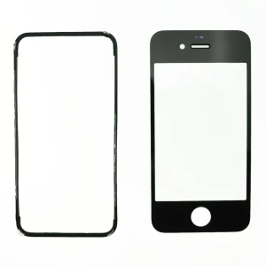 Crno staklo zaslona za iPhone 4S s ljepljivim okvirom za popravak