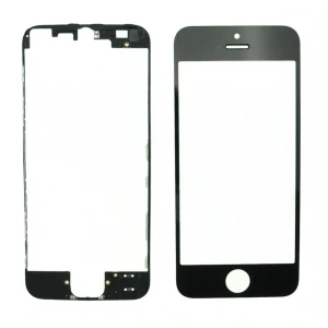 Stakleni zaslon za iPhone 5s crni s ljepljivim okvirom za popravak