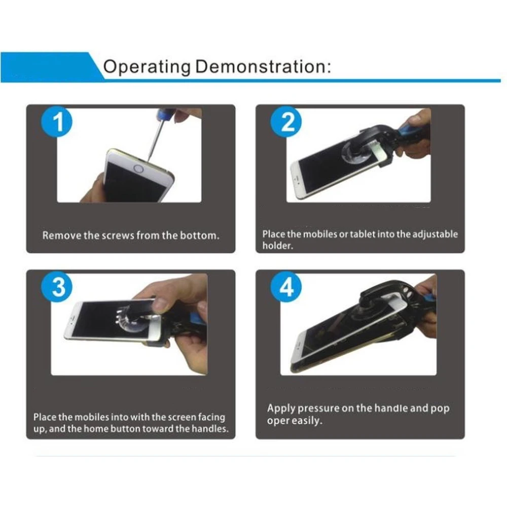 Accesorios para reparación de pantallas iPhone con pinzas de succión y herramienta antiestática