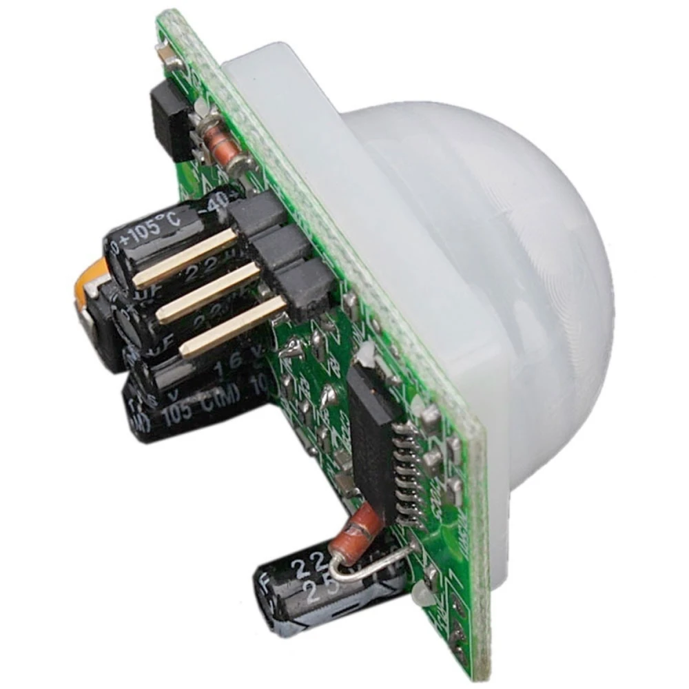 Vista frontal del sensor PIR HC-SR501 para proyectos Arduino