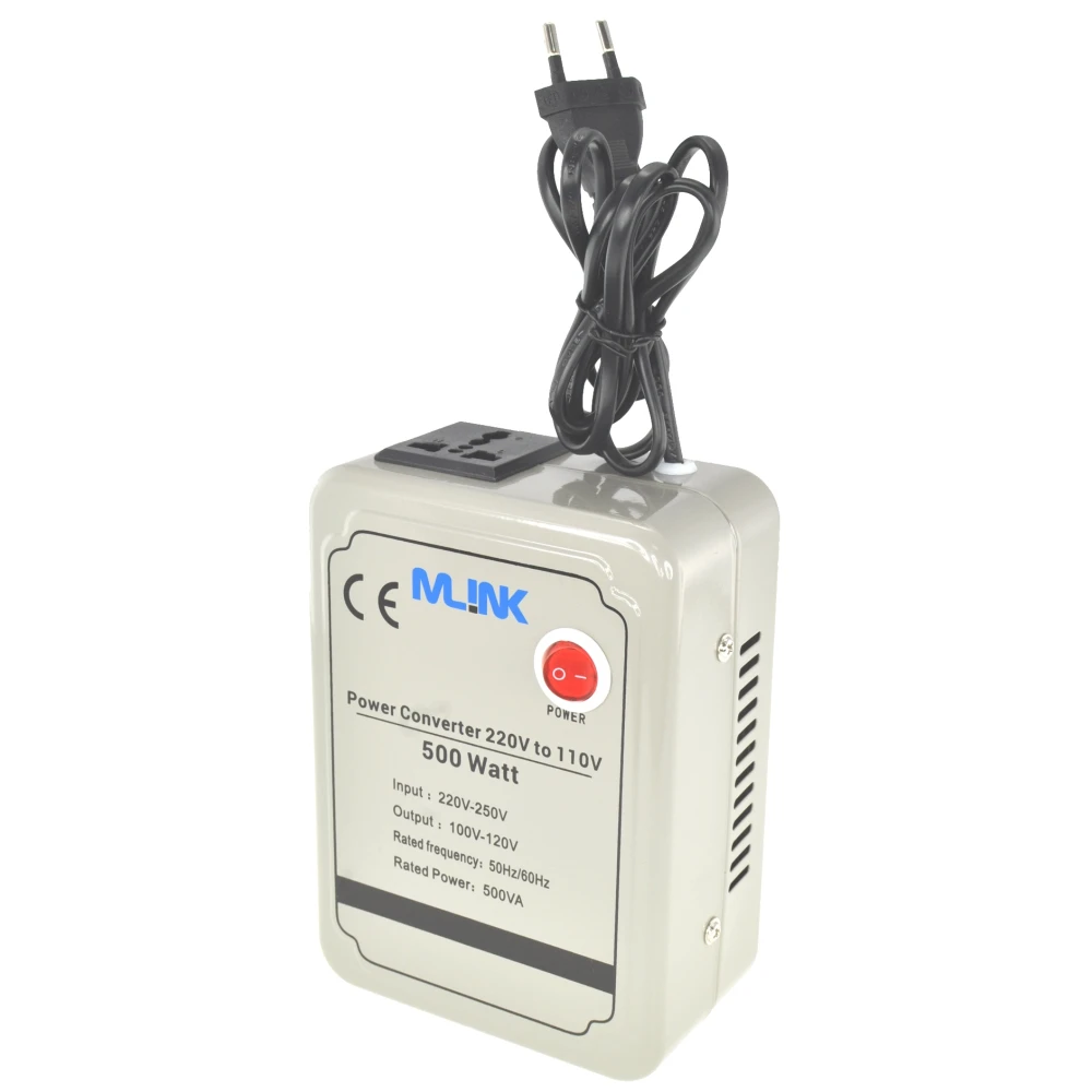 Transformador de corriente 220v a 110v 500w Mlink con enchufe europeo