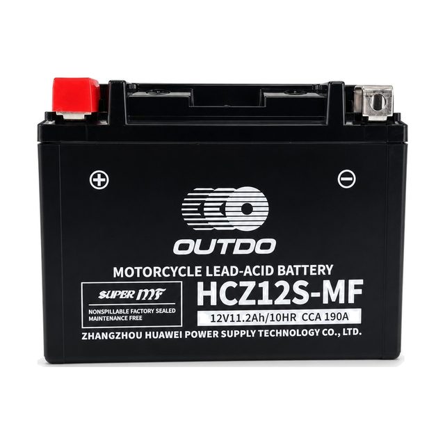 OUTDO HCZ12S-MF, akumulator za motocikl YTZ12S prikazan sprijeda s oba pola