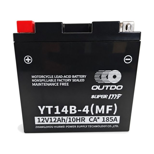 OUTDO YT14B-4, akumulator za motocikl YT14B-BS prikazan sprijeda s oba pola