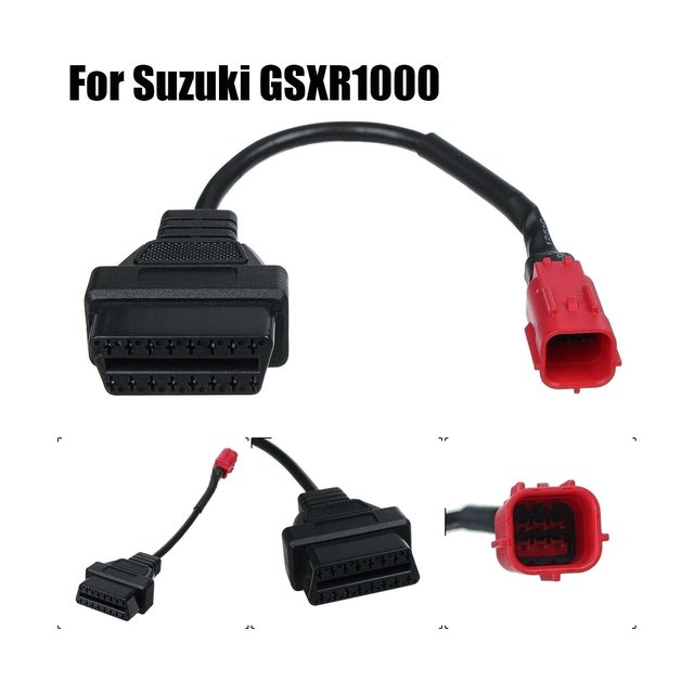 Kratki adapterski kabel za motocikle Suzuki s crvenim 6-pinskim priključkom i crnim 16-pinskim OBD2 priključkom
